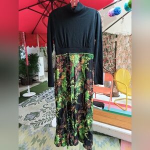 Tracey Reese Black and Green Long Sleeve Dress